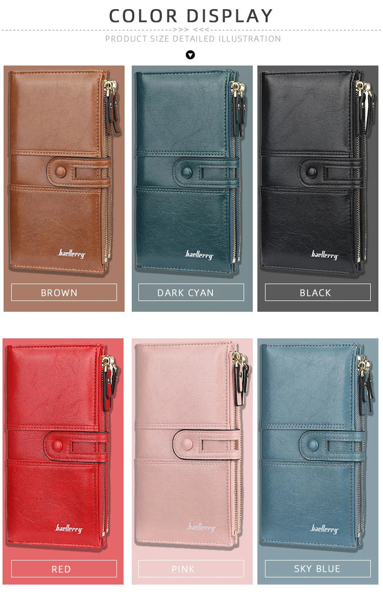 Classic Leather Wallet for Women – Zip Clutch with Card Organizer