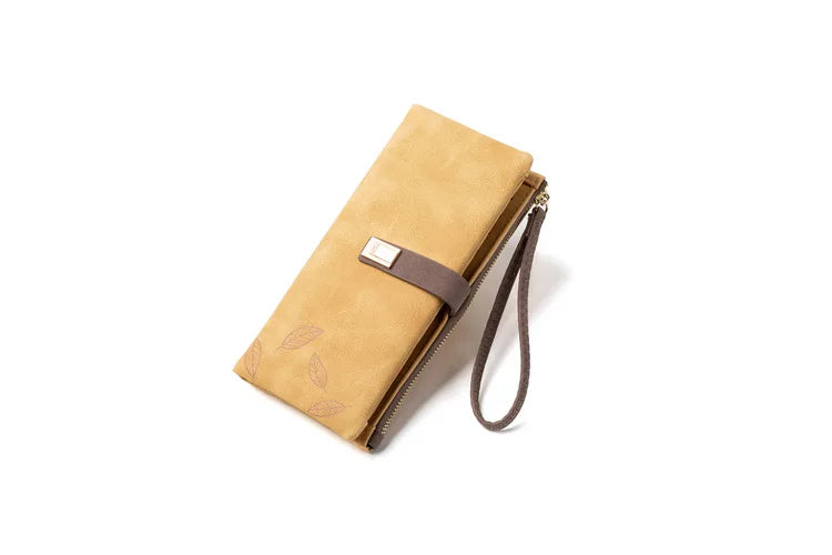 Trendy & Charming: Women’s Leaf Pattern Wallet – Stylish Zip Buckle Clutch