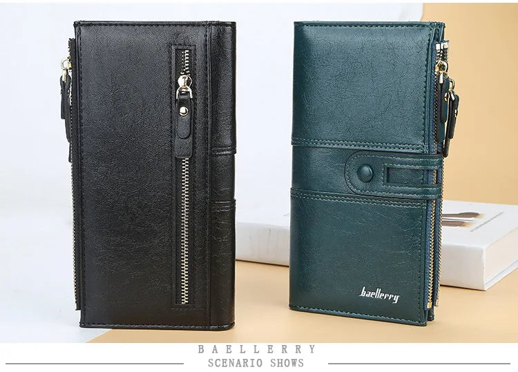 Classic Leather Wallet for Women – Zip Clutch with Card Organizer