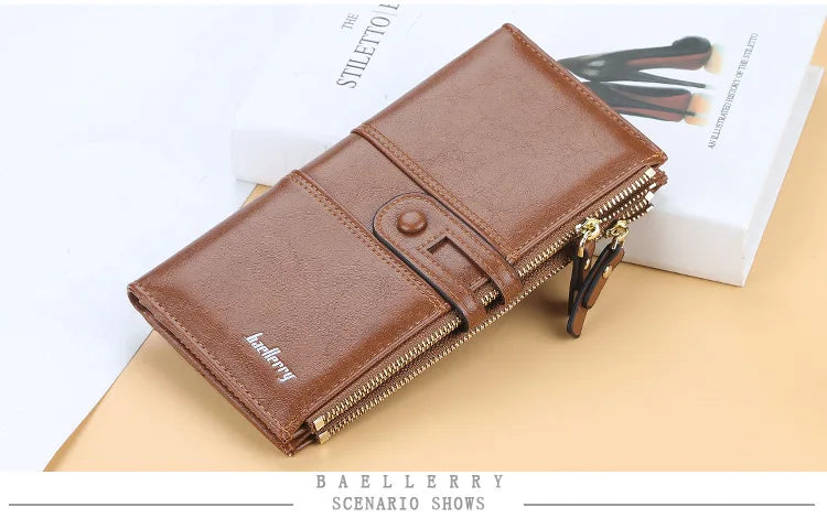 Classic Leather Wallet for Women – Zip Clutch with Card Organizer