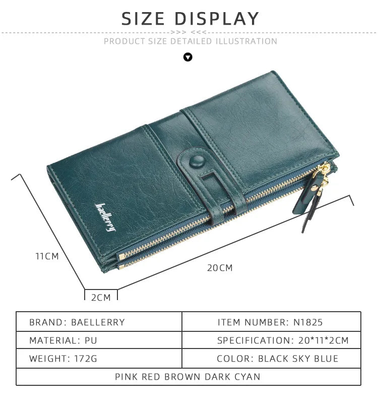 Classic Leather Wallet for Women – Zip Clutch with Card Organizer