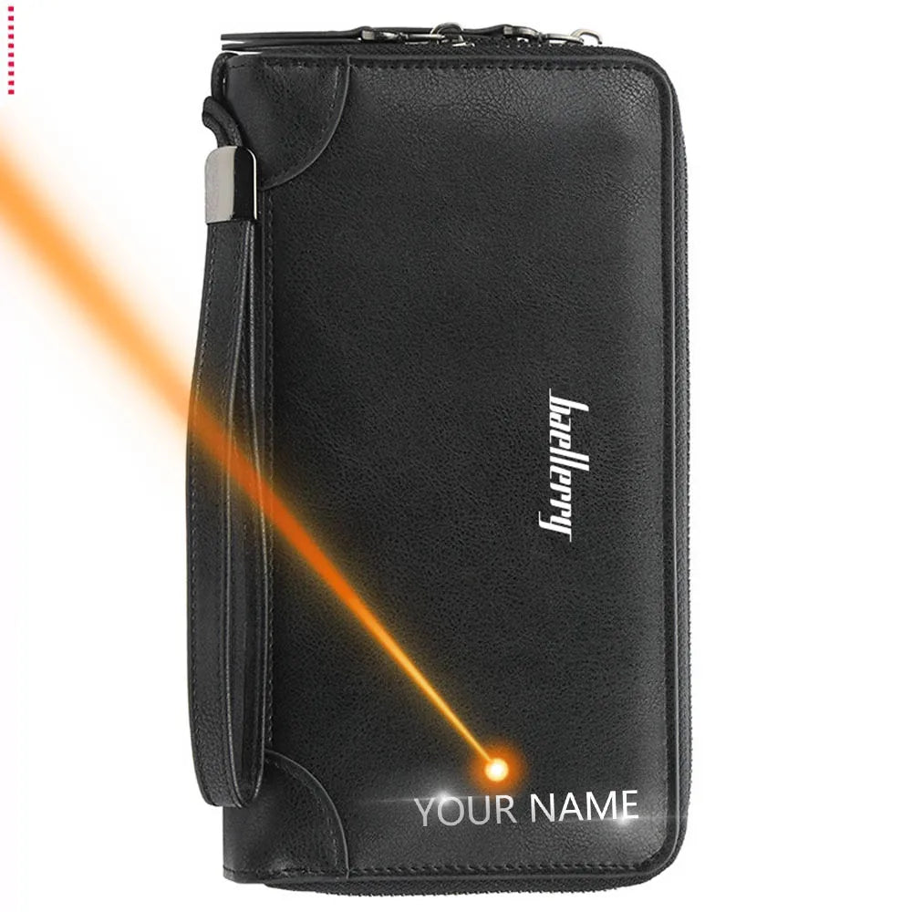 Baellerry Men's Long Wallet – Personalized Business Clutch with Name Engraving & Large Capacity