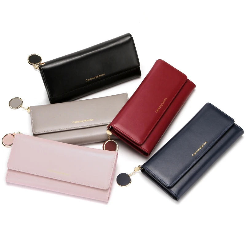 Women’s Long Tri-Fold Wallet – Fresh PU Leather Clutch with Brand Letter Design & Card Holder