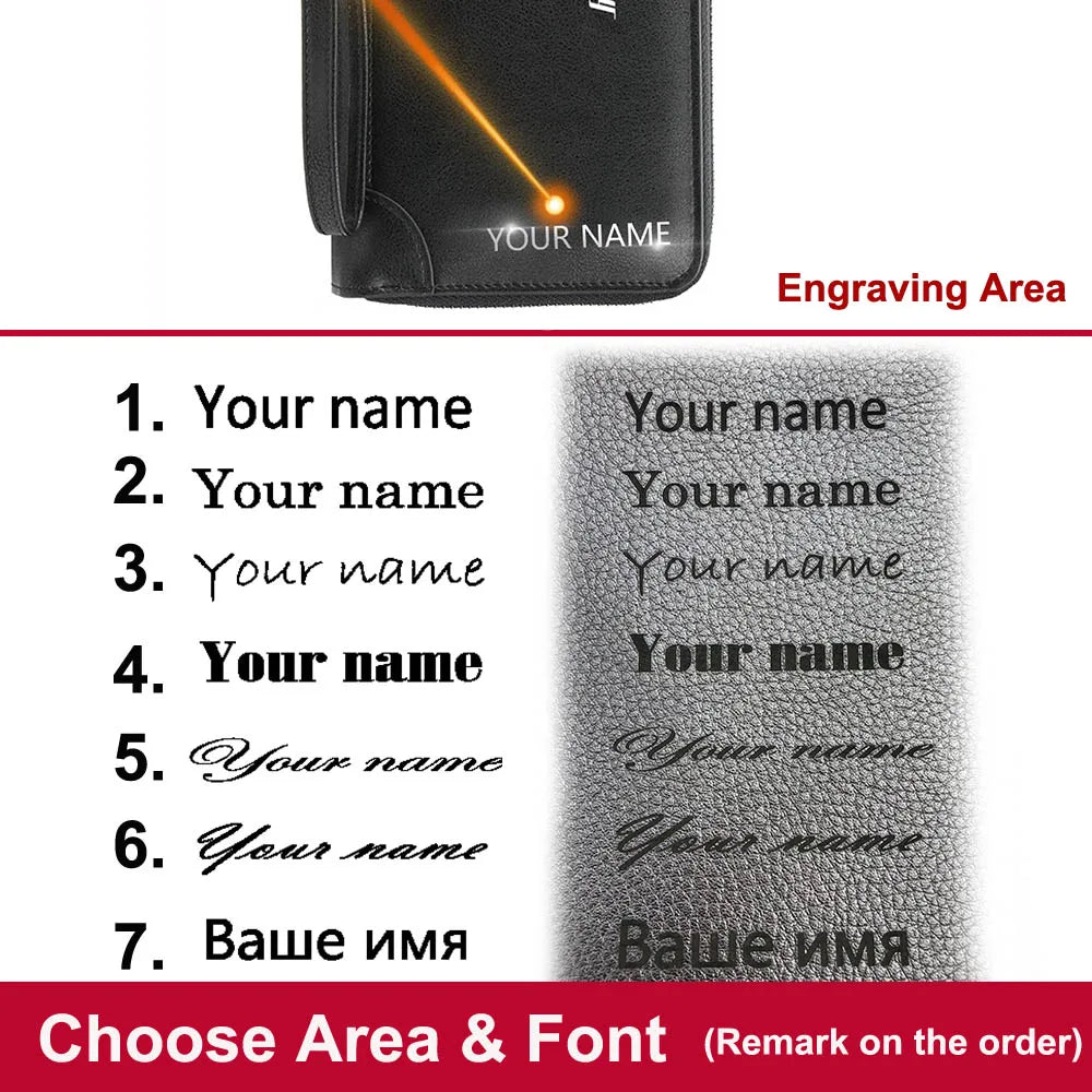 Baellerry Men's Long Wallet – Personalized Business Clutch with Name Engraving & Large Capacity