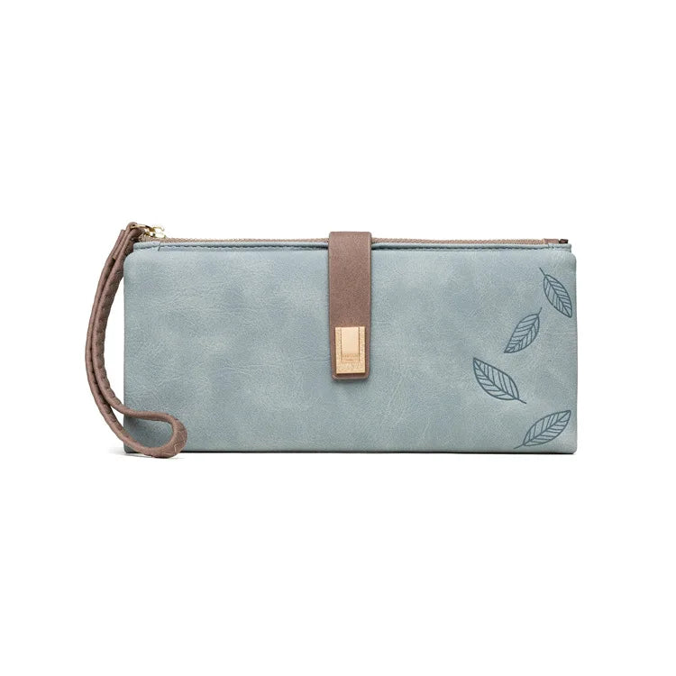 Trendy & Charming: Women’s Leaf Pattern Wallet – Stylish Zip Buckle Clutch