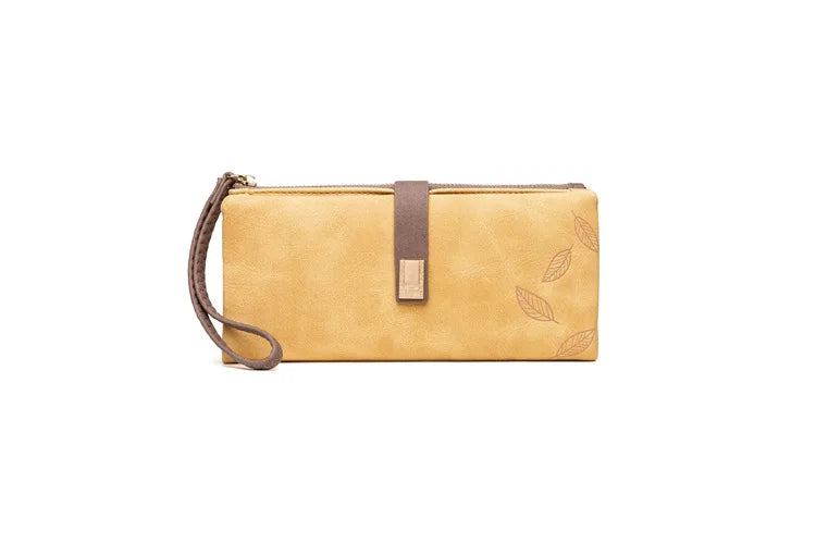 Trendy & Charming: Women’s Leaf Pattern Wallet – Stylish Zip Buckle Clutch