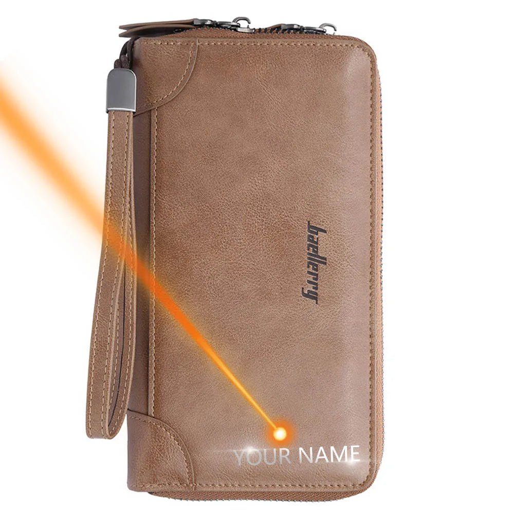 Baellerry Men's Long Wallet – Personalized Business Clutch with Name Engraving & Large Capacity
