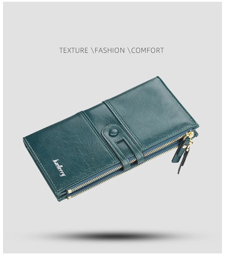 Classic Leather Wallet for Women – Zip Clutch with Card Organizer
