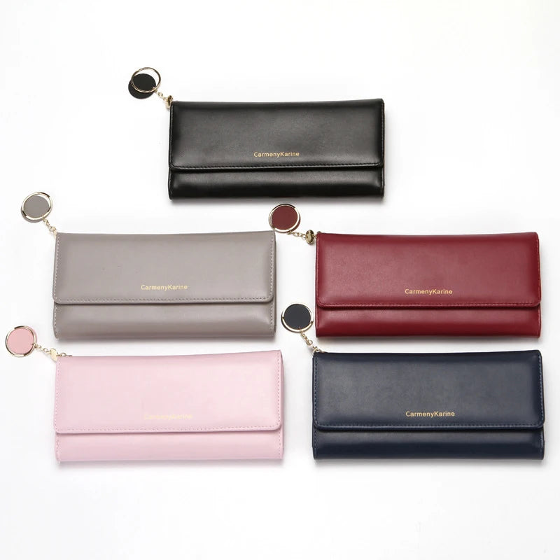 Women’s Long Tri-Fold Wallet – Fresh PU Leather Clutch with Brand Letter Design & Card Holder
