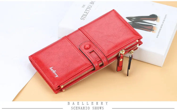 Classic Leather Wallet for Women – Zip Clutch with Card Organizer