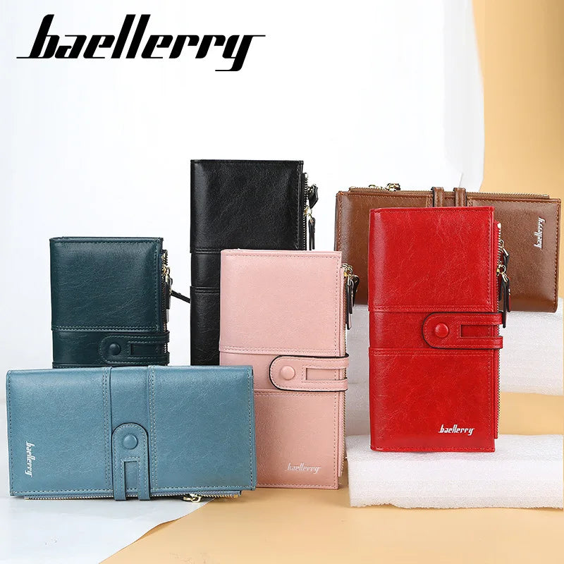 Classic Leather Wallet for Women – Zip Clutch with Card Organizer