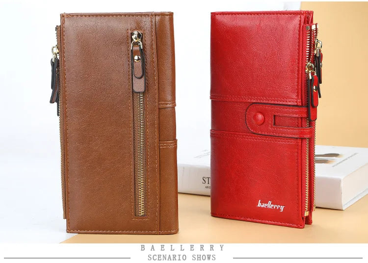 Classic Leather Wallet for Women – Zip Clutch with Card Organizer