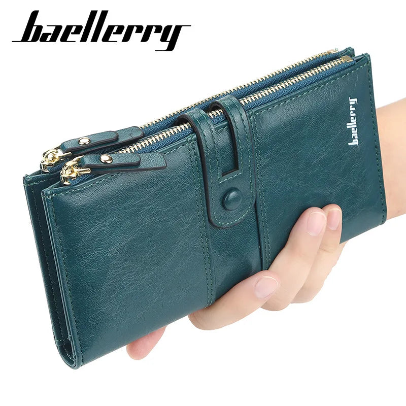 Classic Leather Wallet for Women – Zip Clutch with Card Organizer