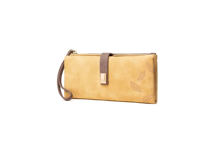 Trendy & Charming: Women’s Leaf Pattern Wallet – Stylish Zip Buckle Clutch
