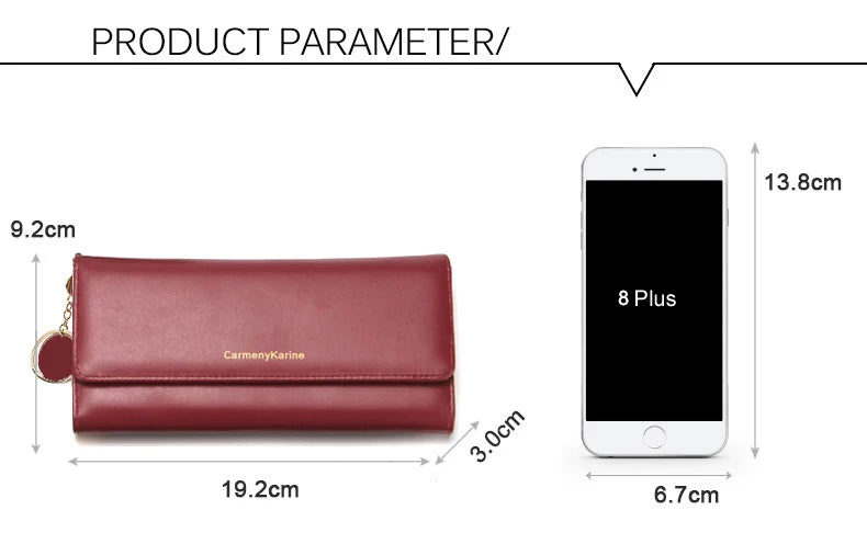 Women’s Long Tri-Fold Wallet – Fresh PU Leather Clutch with Brand Letter Design & Card Holder