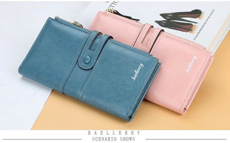 Classic Leather Wallet for Women – Zip Clutch with Card Organizer