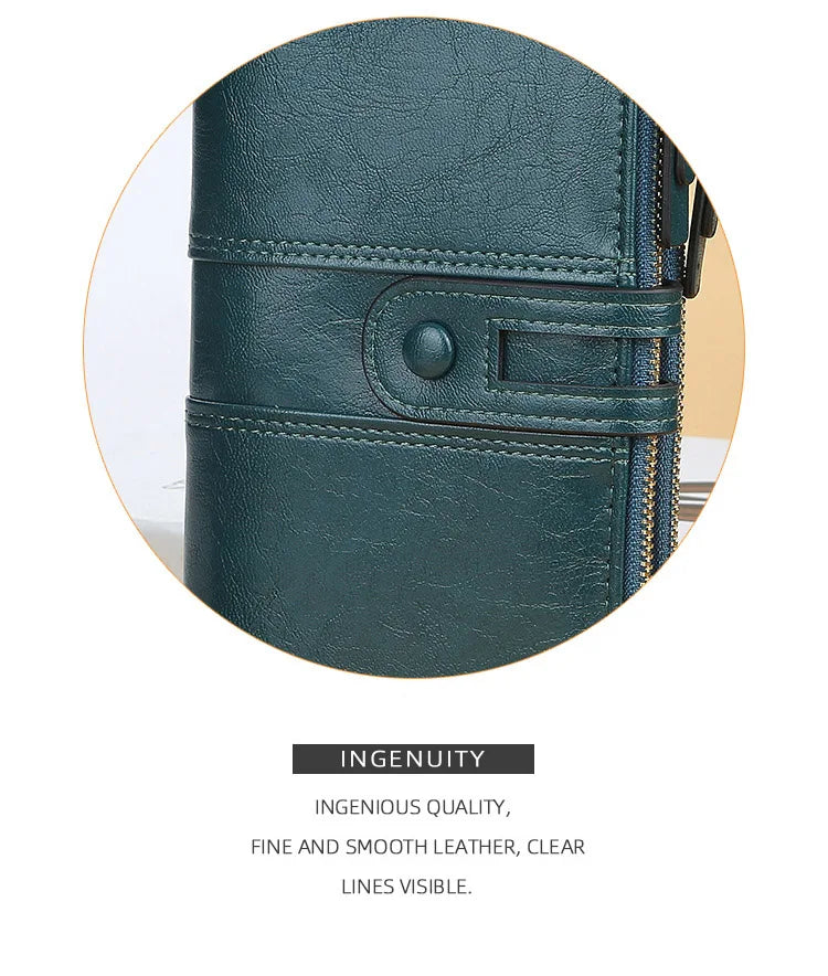 Classic Leather Wallet for Women – Zip Clutch with Card Organizer