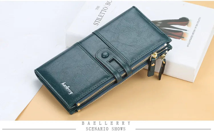 Classic Leather Wallet for Women – Zip Clutch with Card Organizer