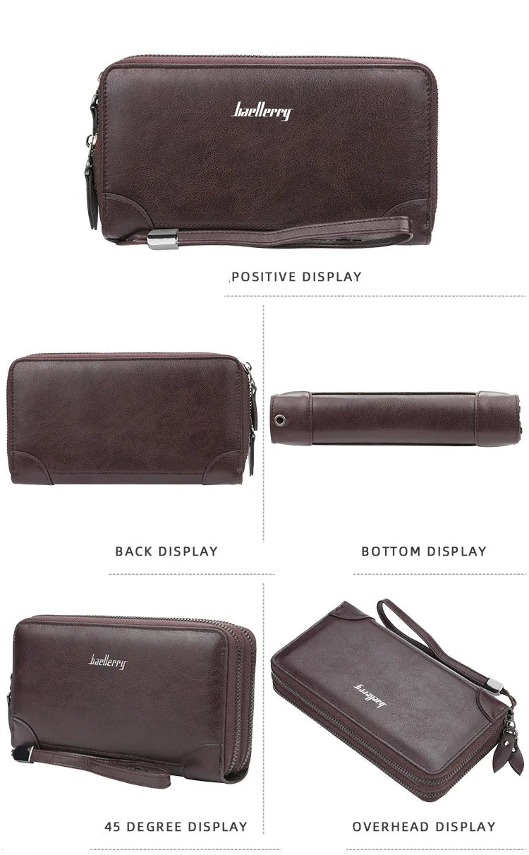 Baellerry Men's Long Wallet – Personalized Business Clutch with Name Engraving & Large Capacity