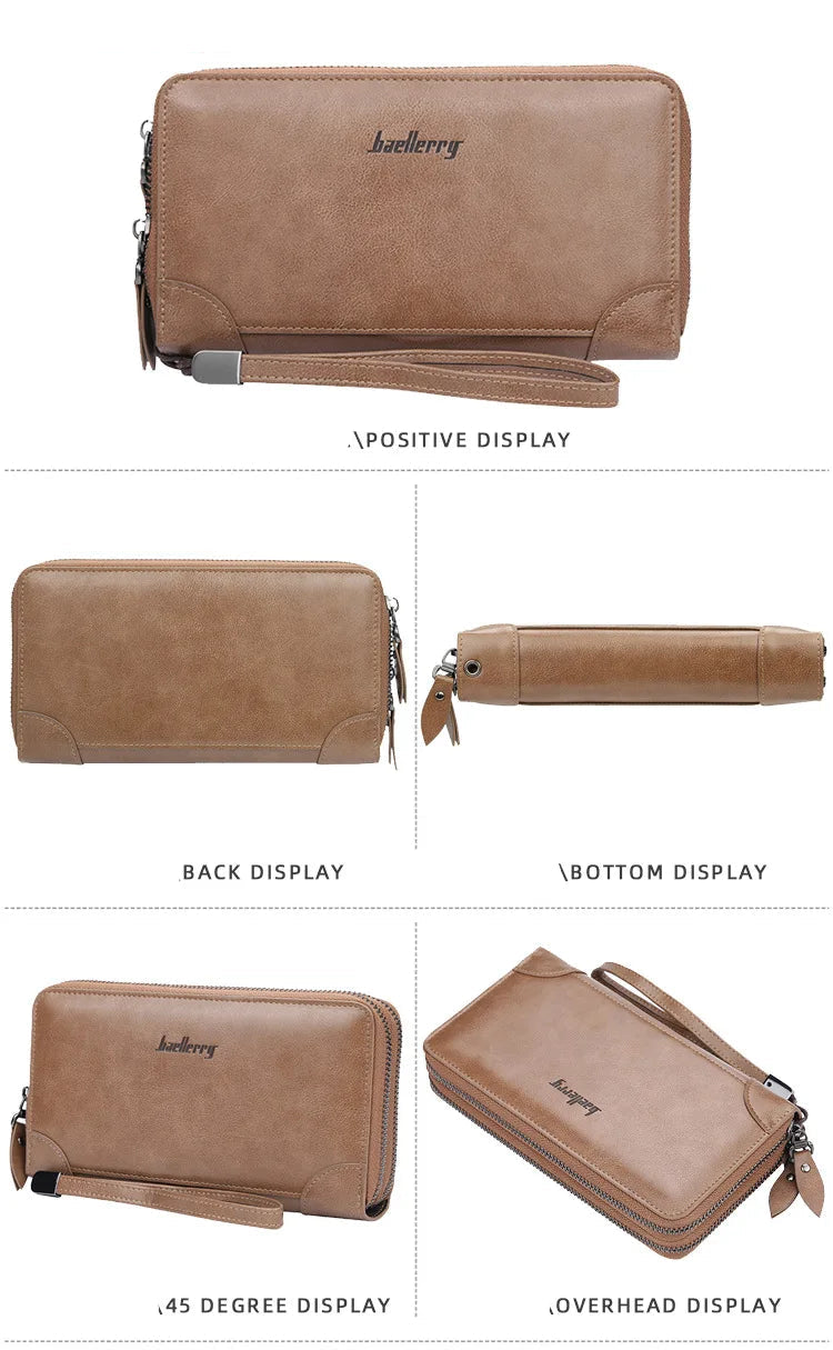Baellerry Men's Long Wallet – Personalized Business Clutch with Name Engraving & Large Capacity