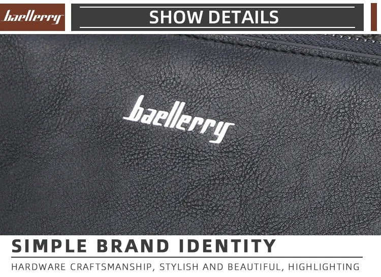 Baellerry Men's Long Wallet – Personalized Business Clutch with Name Engraving & Large Capacity