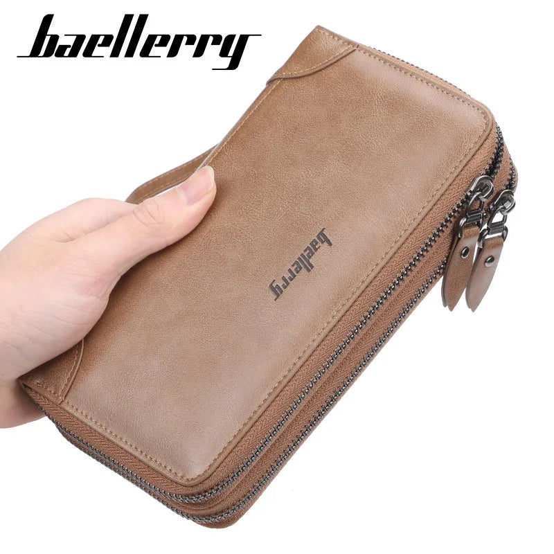 Baellerry Men's Long Wallet – Personalized Business Clutch with Name Engraving & Large Capacity