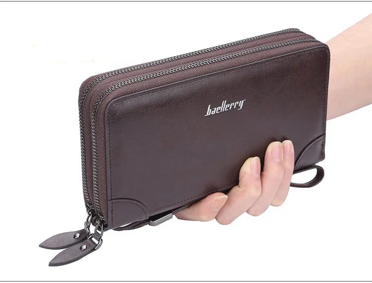 Baellerry Men's Long Wallet – Personalized Business Clutch with Name Engraving & Large Capacity