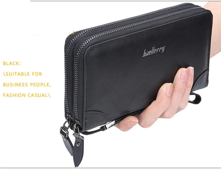 Baellerry Men's Long Wallet – Personalized Business Clutch with Name Engraving & Large Capacity