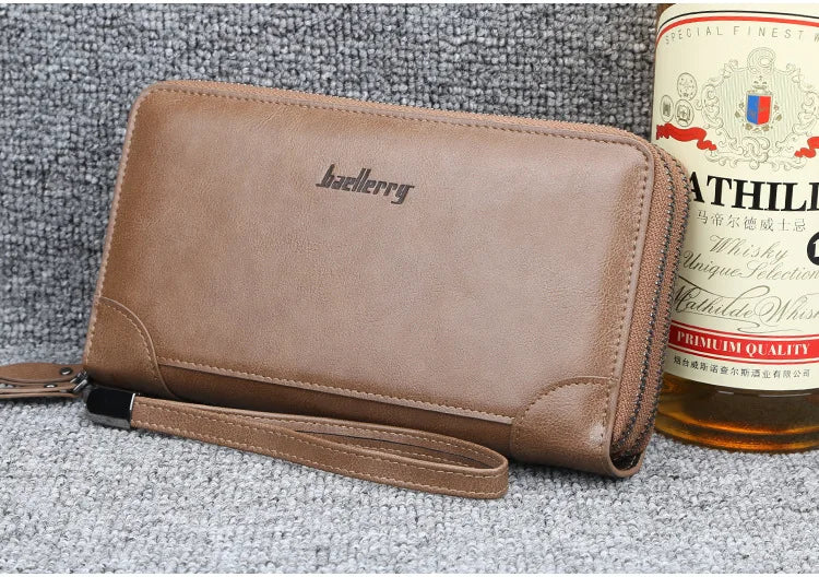 Baellerry Men's Long Wallet – Personalized Business Clutch with Name Engraving & Large Capacity