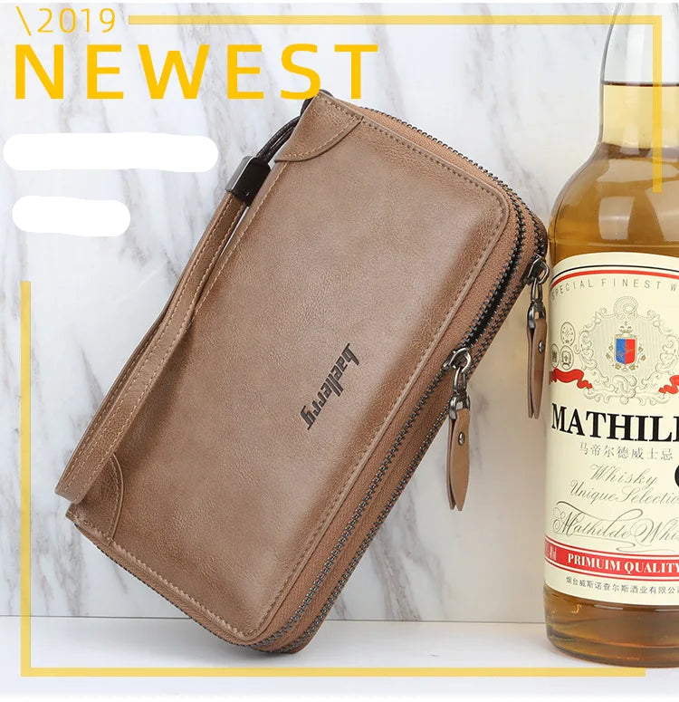 Baellerry Men's Long Wallet – Personalized Business Clutch with Name Engraving & Large Capacity