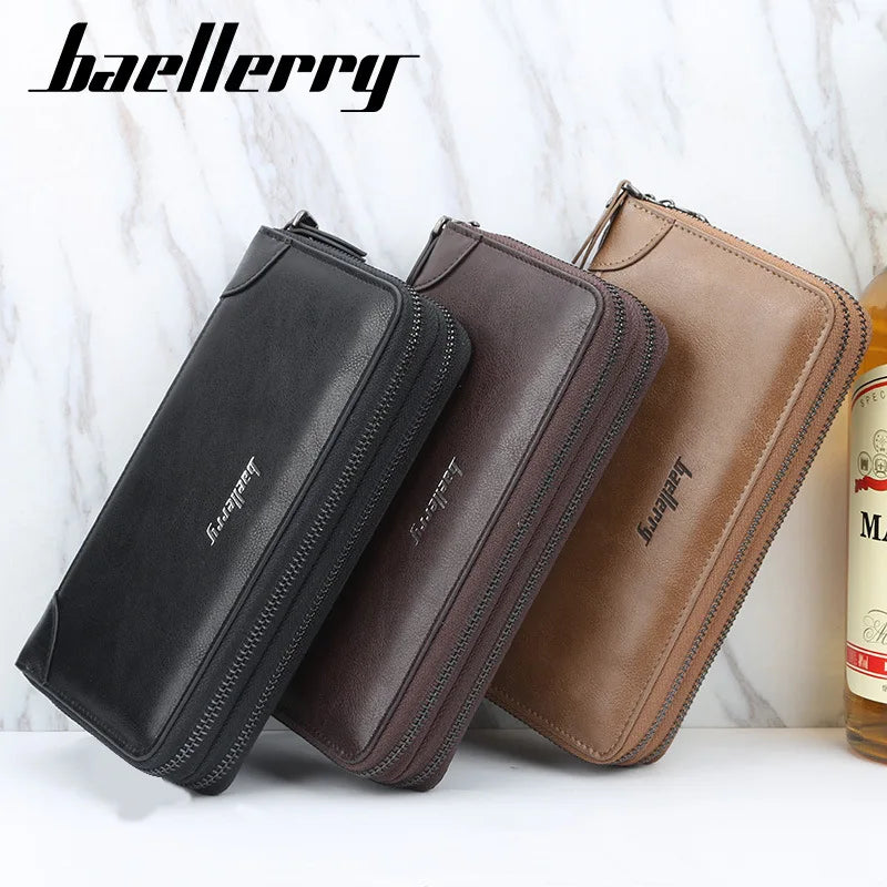 Baellerry Men's Long Wallet – Personalized Business Clutch with Name Engraving & Large Capacity