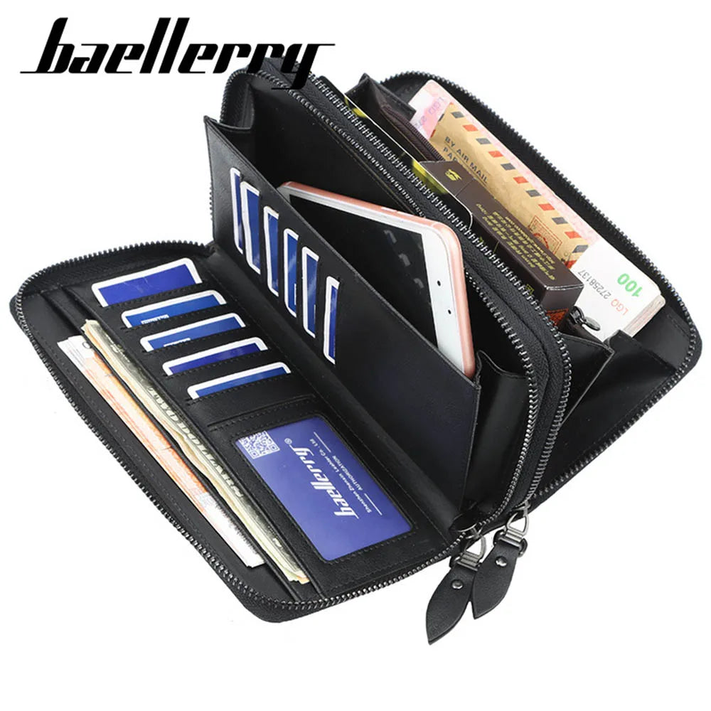 Baellerry Men's Long Wallet – Personalized Business Clutch with Name Engraving & Large Capacity