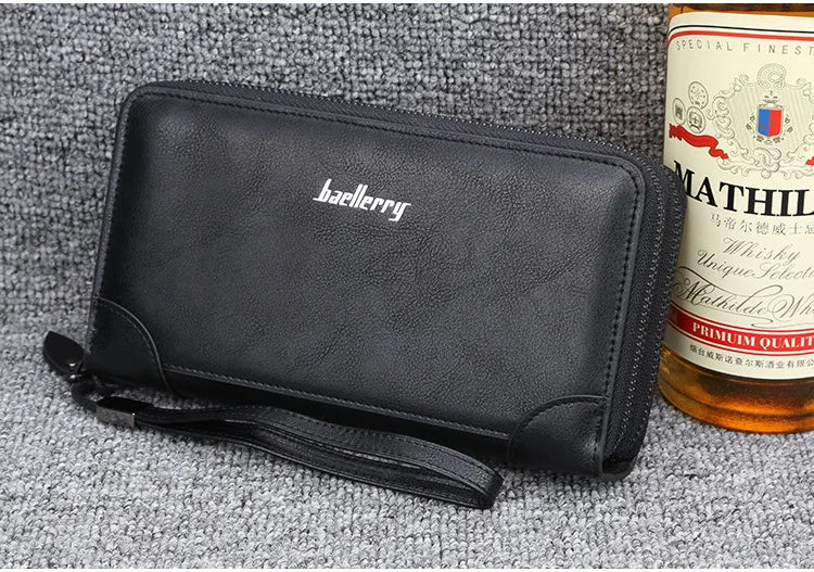 Baellerry Men's Long Wallet – Personalized Business Clutch with Name Engraving & Large Capacity