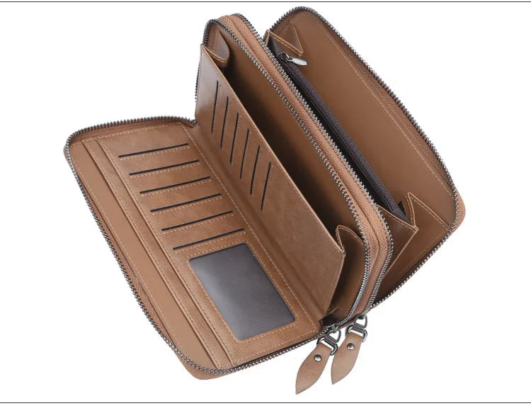 Baellerry Men's Long Wallet – Personalized Business Clutch with Name Engraving & Large Capacity