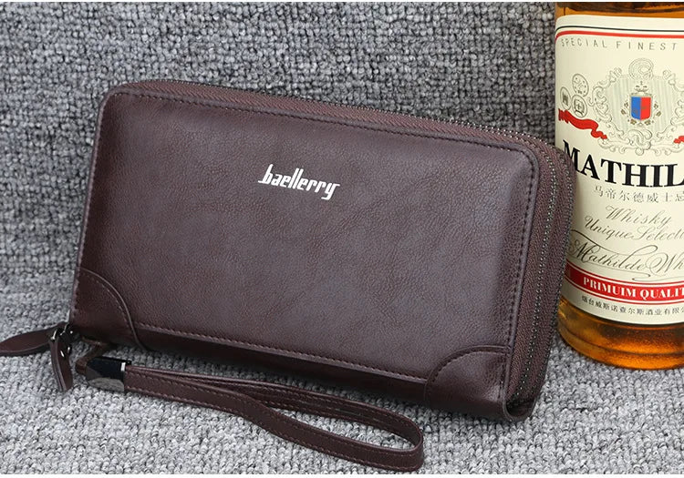 Baellerry Men's Long Wallet – Personalized Business Clutch with Name Engraving & Large Capacity