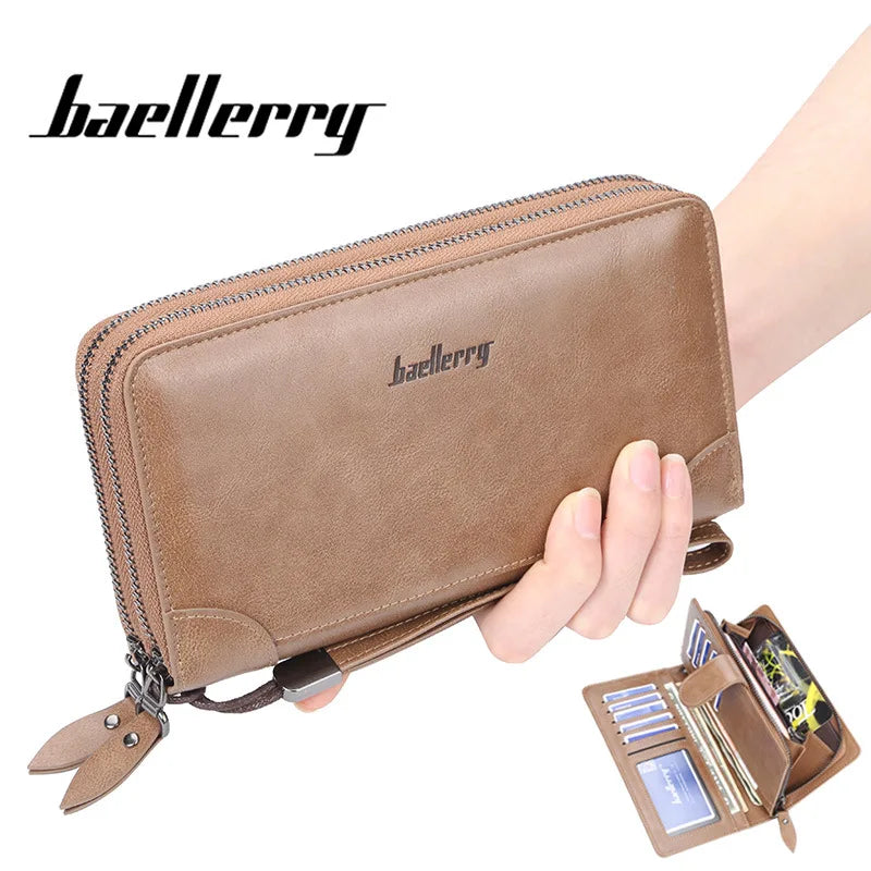 Baellerry Men's Long Wallet – Personalized Business Clutch with Name Engraving & Large Capacity