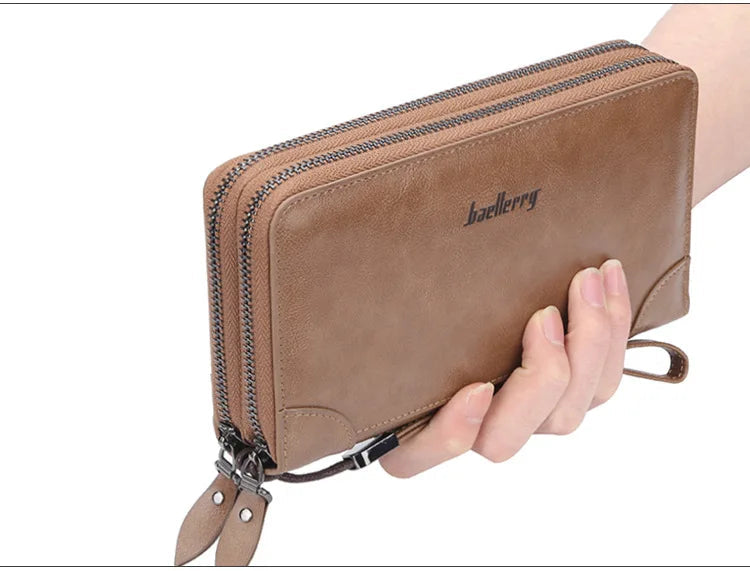 Baellerry Men's Long Wallet – Personalized Business Clutch with Name Engraving & Large Capacity