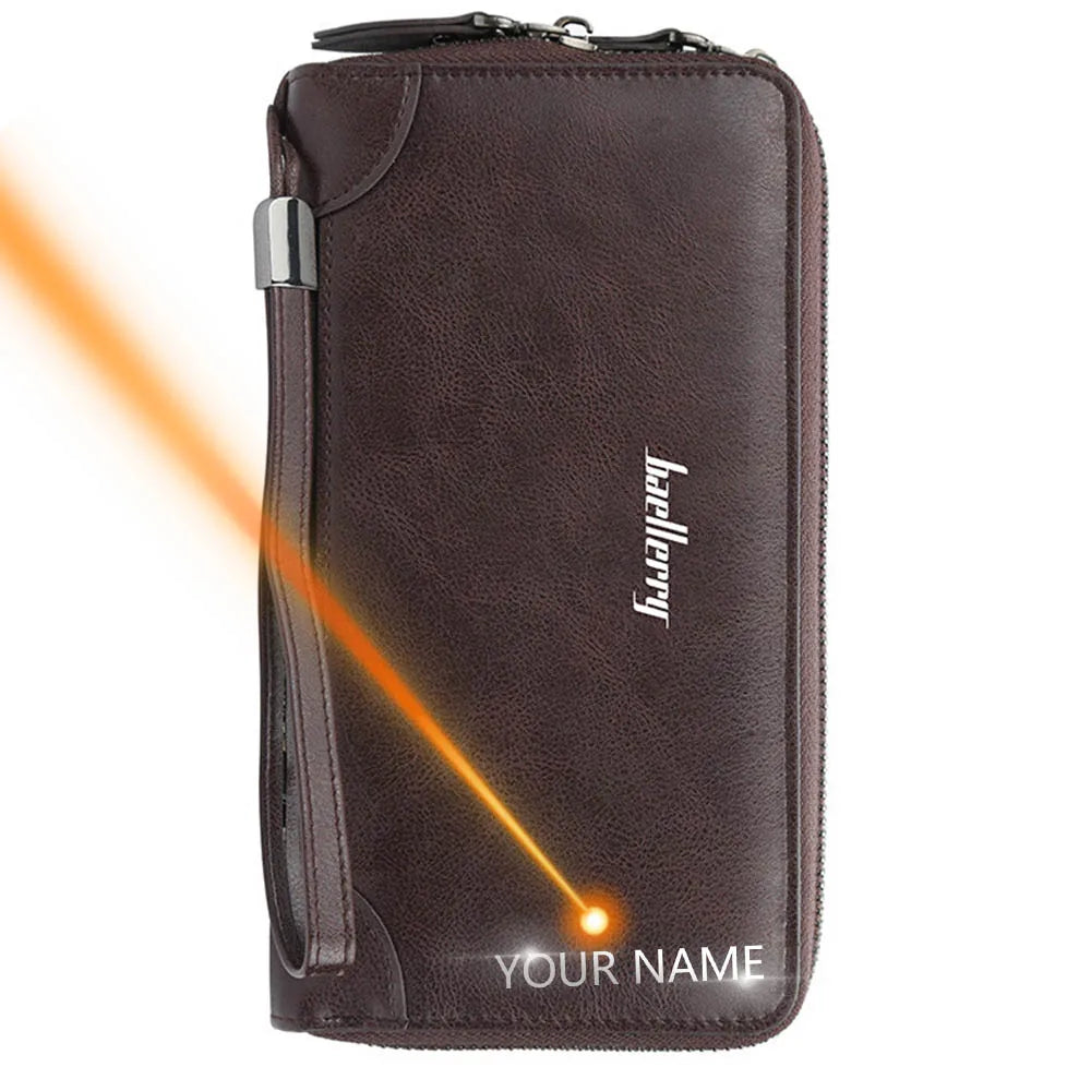 Baellerry Men's Long Wallet – Personalized Business Clutch with Name Engraving & Large Capacity