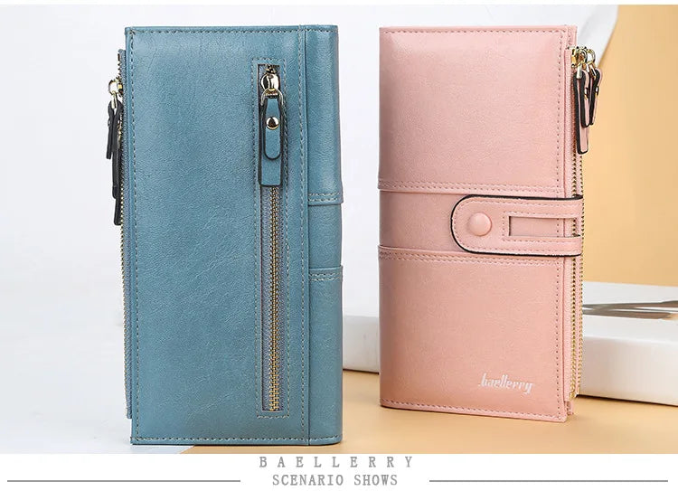Classic Leather Wallet for Women – Zip Clutch with Card Organizer