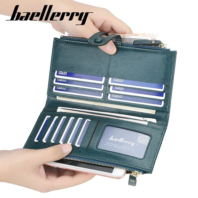 Classic Leather Wallet for Women – Zip Clutch with Card Organizer