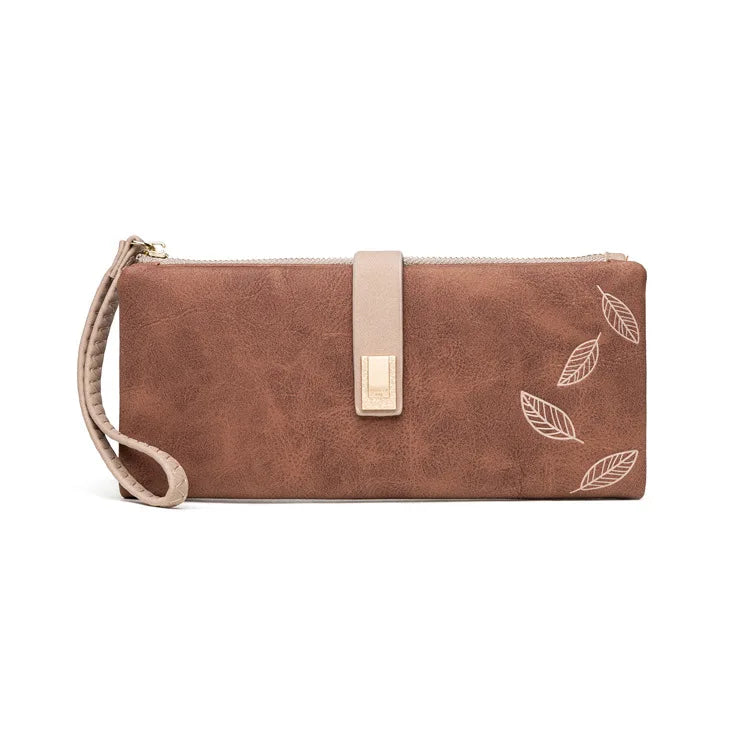 Trendy & Charming: Women’s Leaf Pattern Wallet – Stylish Zip Buckle Clutch