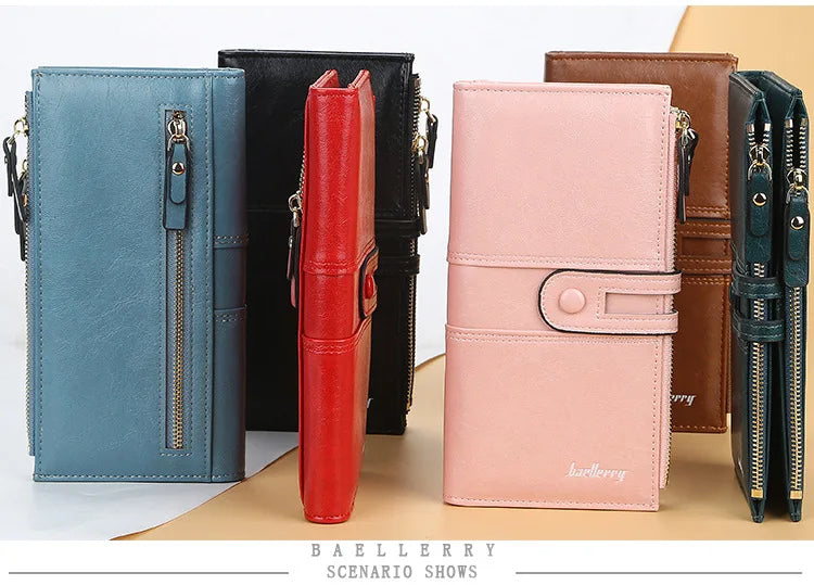 Classic Leather Wallet for Women – Zip Clutch with Card Organizer