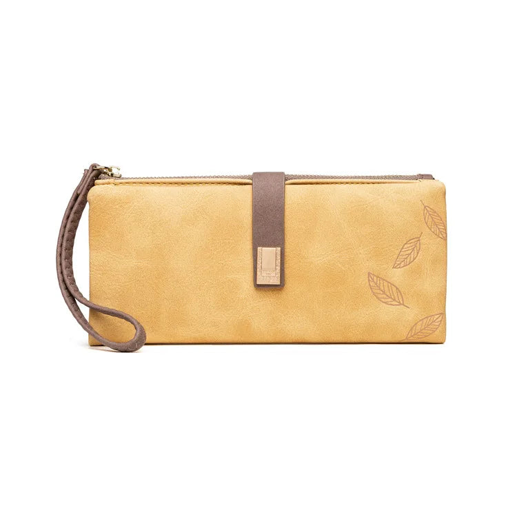 Trendy & Charming: Women’s Leaf Pattern Wallet – Stylish Zip Buckle Clutch