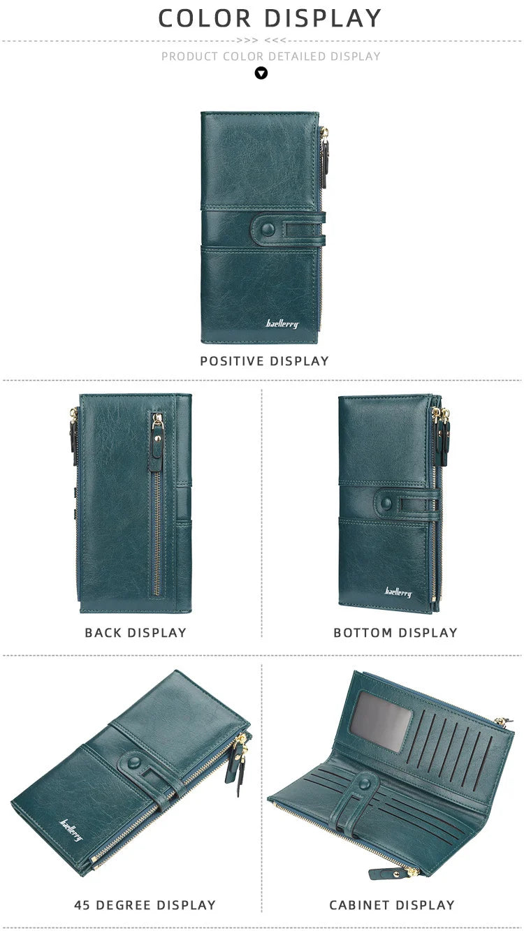 Classic Leather Wallet for Women – Zip Clutch with Card Organizer