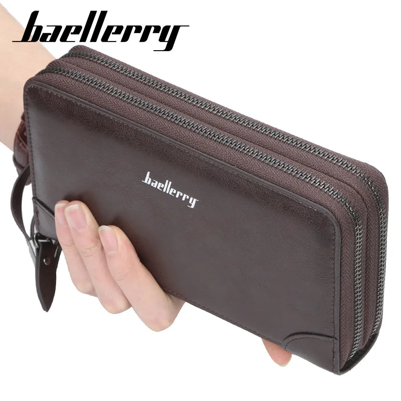 Baellerry Men's Long Wallet – Personalized Business Clutch with Name Engraving & Large Capacity