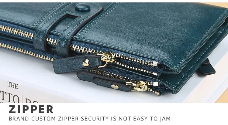 Classic Leather Wallet for Women – Zip Clutch with Card Organizer