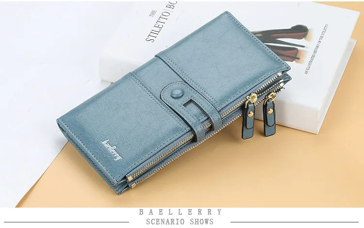 Classic Leather Wallet for Women – Zip Clutch with Card Organizer