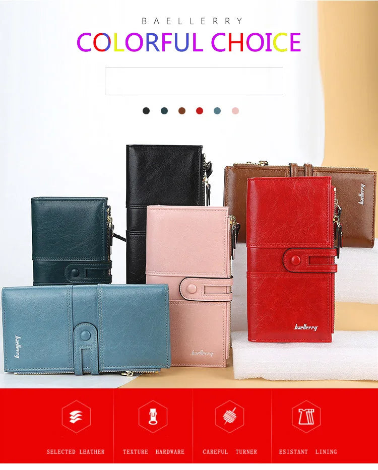 Classic Leather Wallet for Women – Zip Clutch with Card Organizer