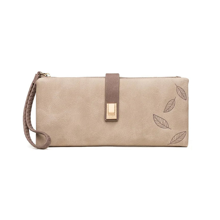 Trendy & Charming: Women’s Leaf Pattern Wallet – Stylish Zip Buckle Clutch