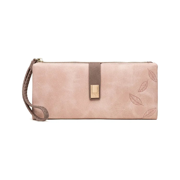 Trendy & Charming: Women’s Leaf Pattern Wallet – Stylish Zip Buckle Clutch